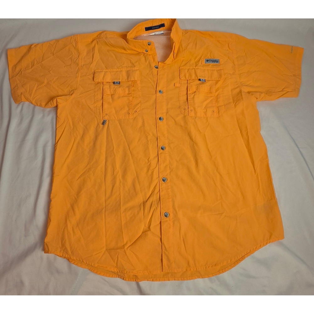 Columbia PFG Bahama II Shirt Mens Large Orange Short Sleeve Fishing FM7047